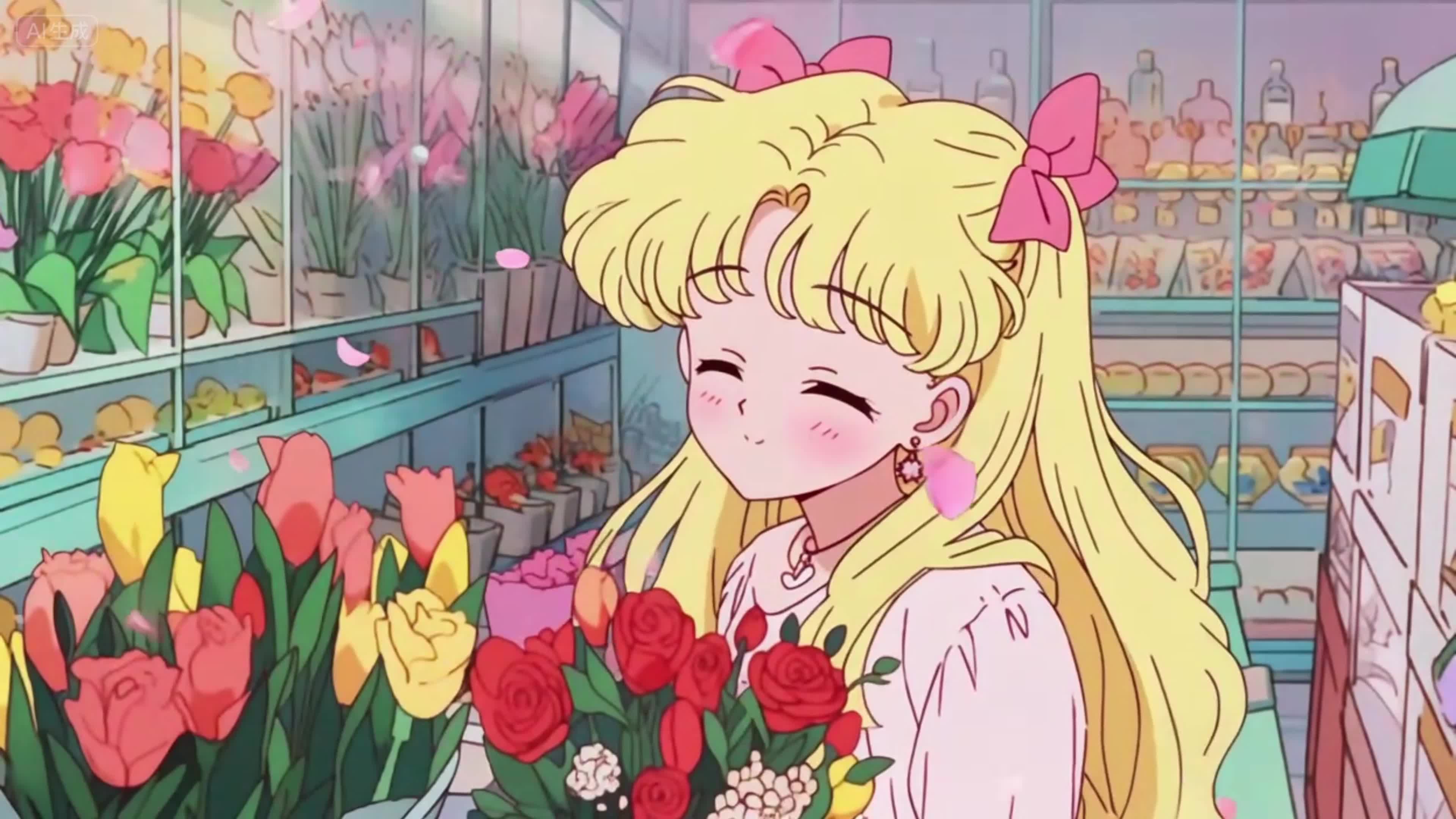 捧花动漫插画女孩