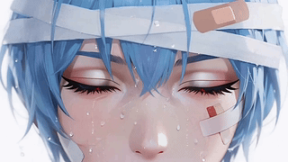蓝发红眼动漫插画少女