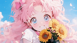 向日葵粉发动漫插画女孩