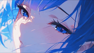 蓝发动漫插画少女