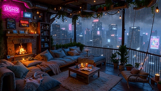 科幻城市雨夜小屋