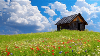 唯美的自然小屋风景