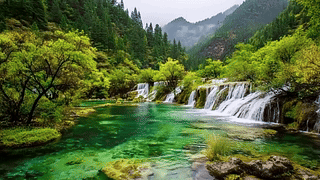 山川瀑布流水美丽风景