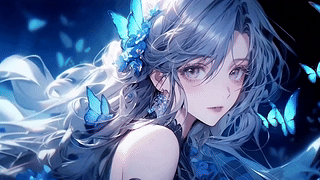 蓝蝶少女插画