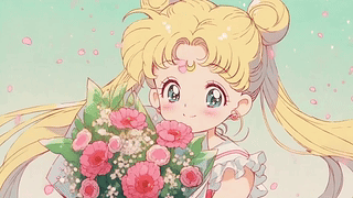 捧花的动漫插画女孩