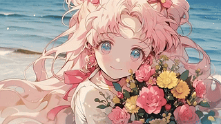 捧花少女动漫插画