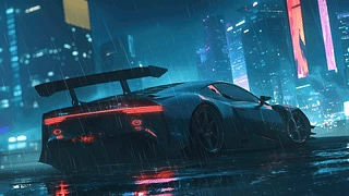 赛博朋克雨夜跑车 动态壁纸 | 作者：好看壁纸