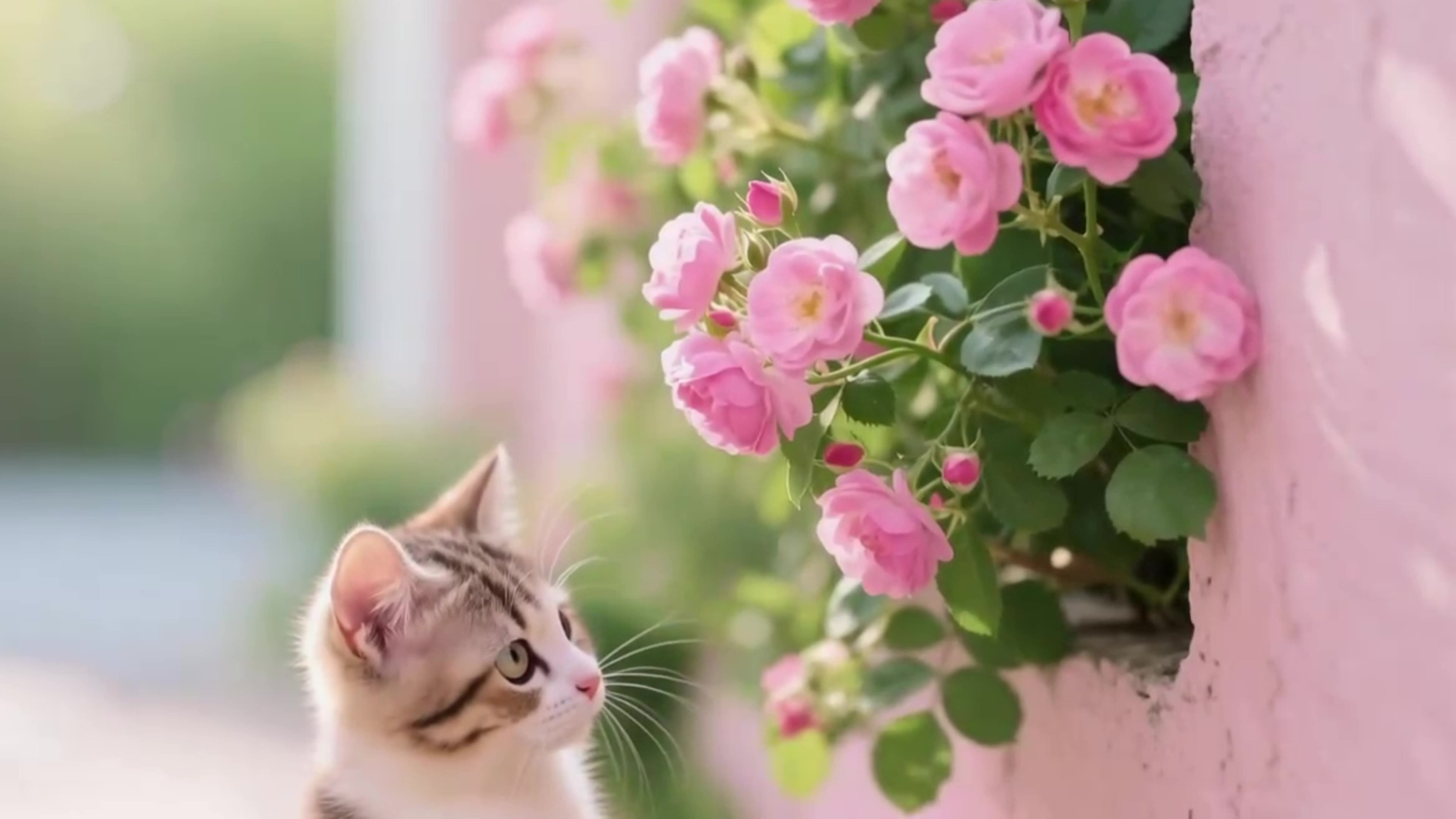 可爱猫咪和花花