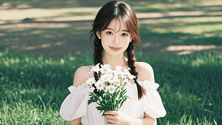 甜美麻花辫捧花女孩