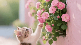 可爱猫咪和花花
