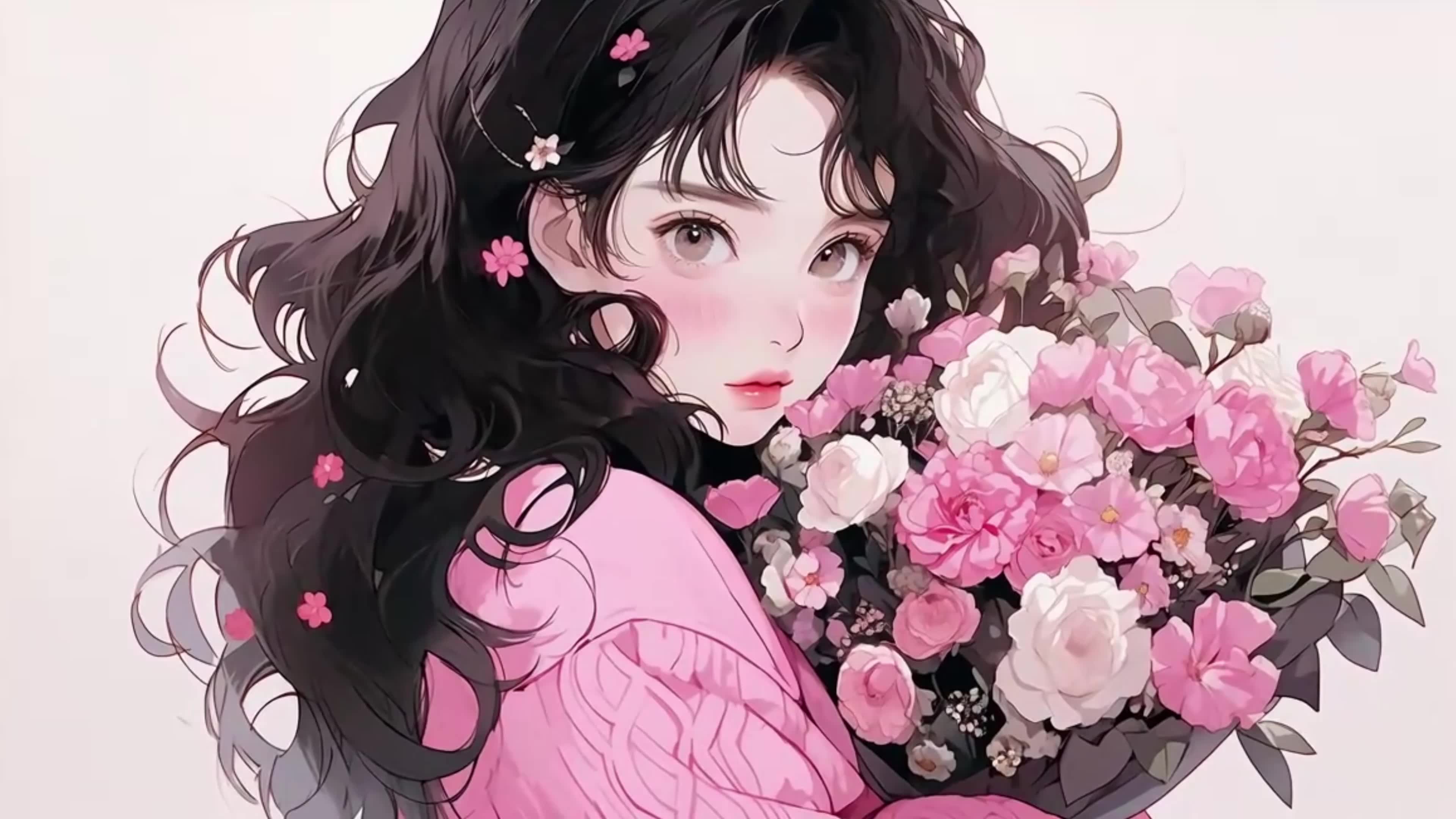 捧花少女插画