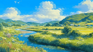 蓝天白云树木河流