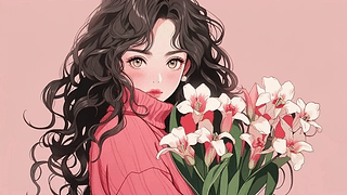 捧花少女插画