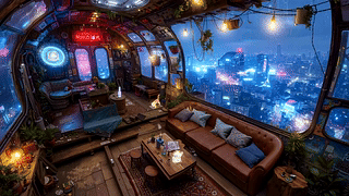 雨夜科幻未来小屋