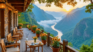 清晨山顶小屋