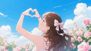 比心的少女插画