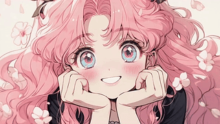 托腮动漫插画女孩