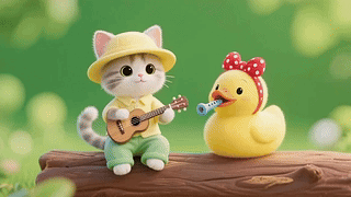 弹琴猫咪和吹喇叭小黄鸭