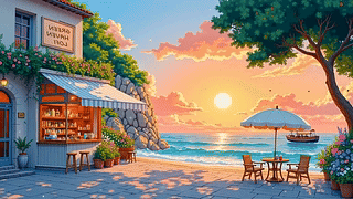 夕阳海景小店