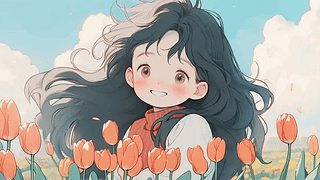 郁金香插画少女