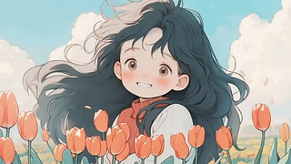 郁金香插画少女