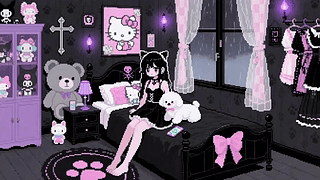 像素风插画少女的卧室