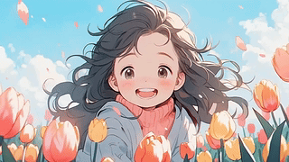 郁金香女孩插画