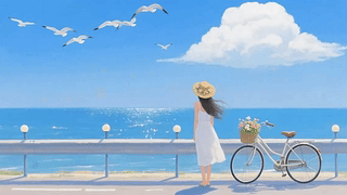 海边的少女插画