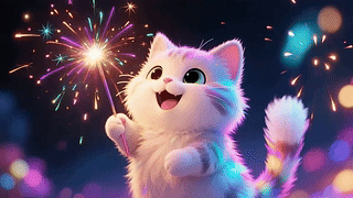 玩烟花的可爱猫咪