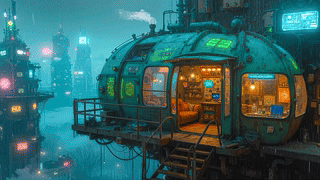 未来科幻雨夜阁楼