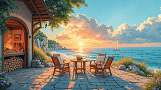 治愈夕阳海边