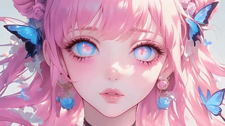 粉发蝴蝶动漫插画少女