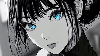 蓝眼动漫插画少女