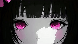 黑发粉眼动漫插画少女