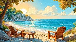 秋天落叶海景