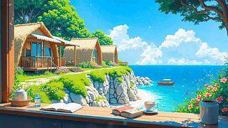 窗外海岸草屋