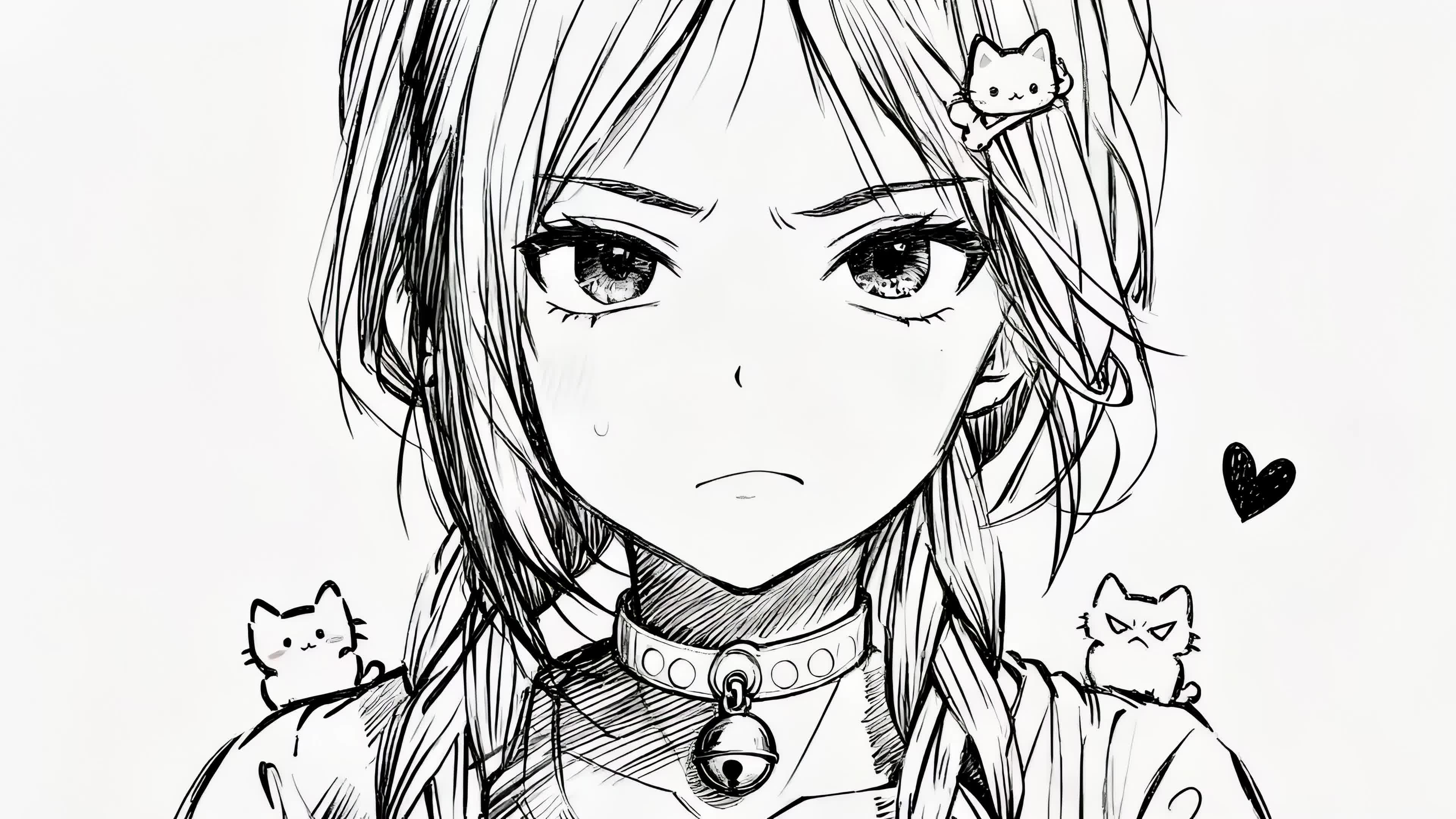 黑白线稿少女kuroha欲语