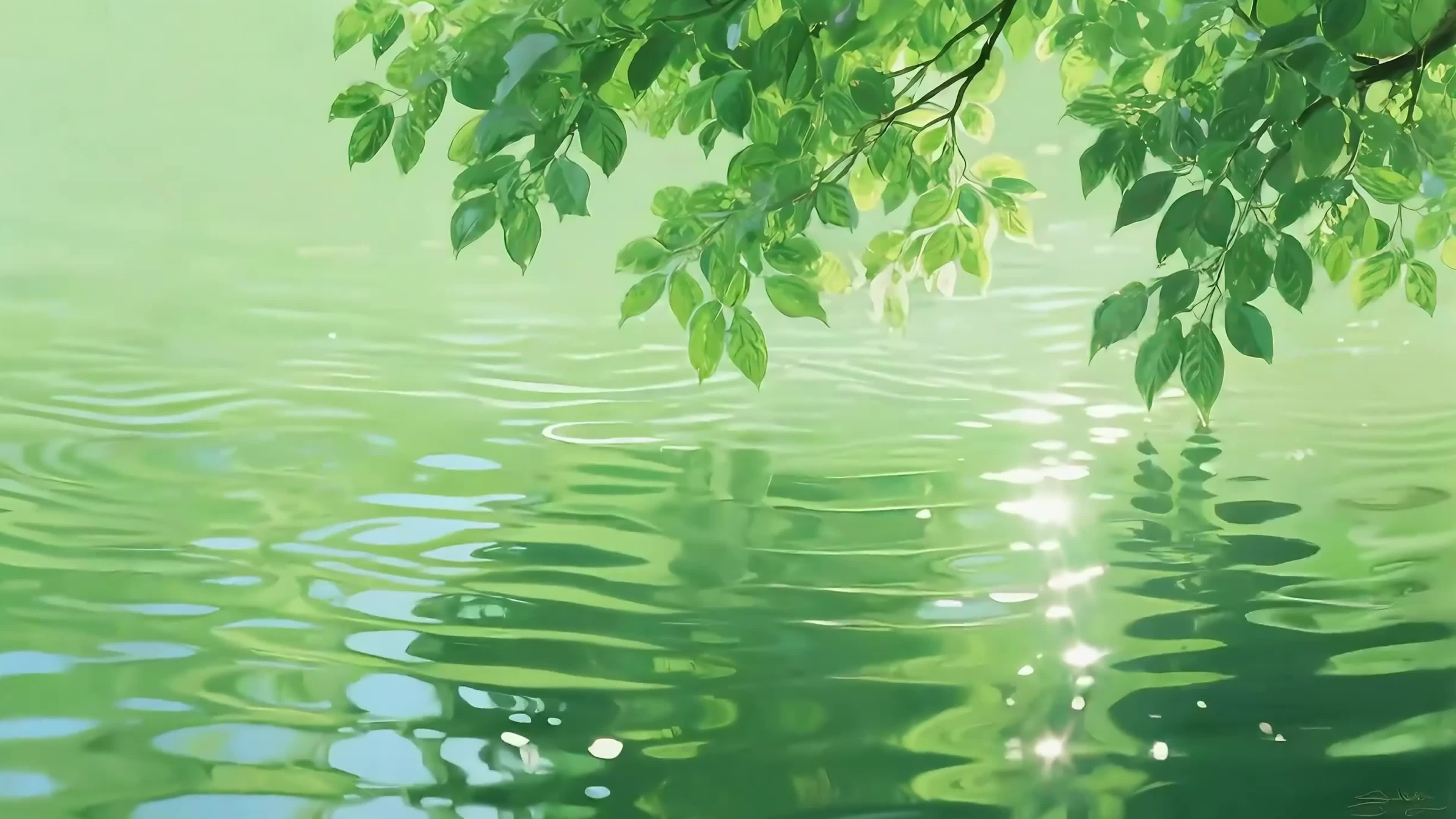 阳光河流绿叶