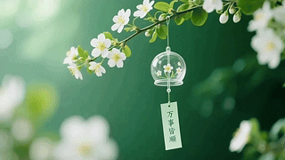唯美清新的花枝铃铛万事皆顺