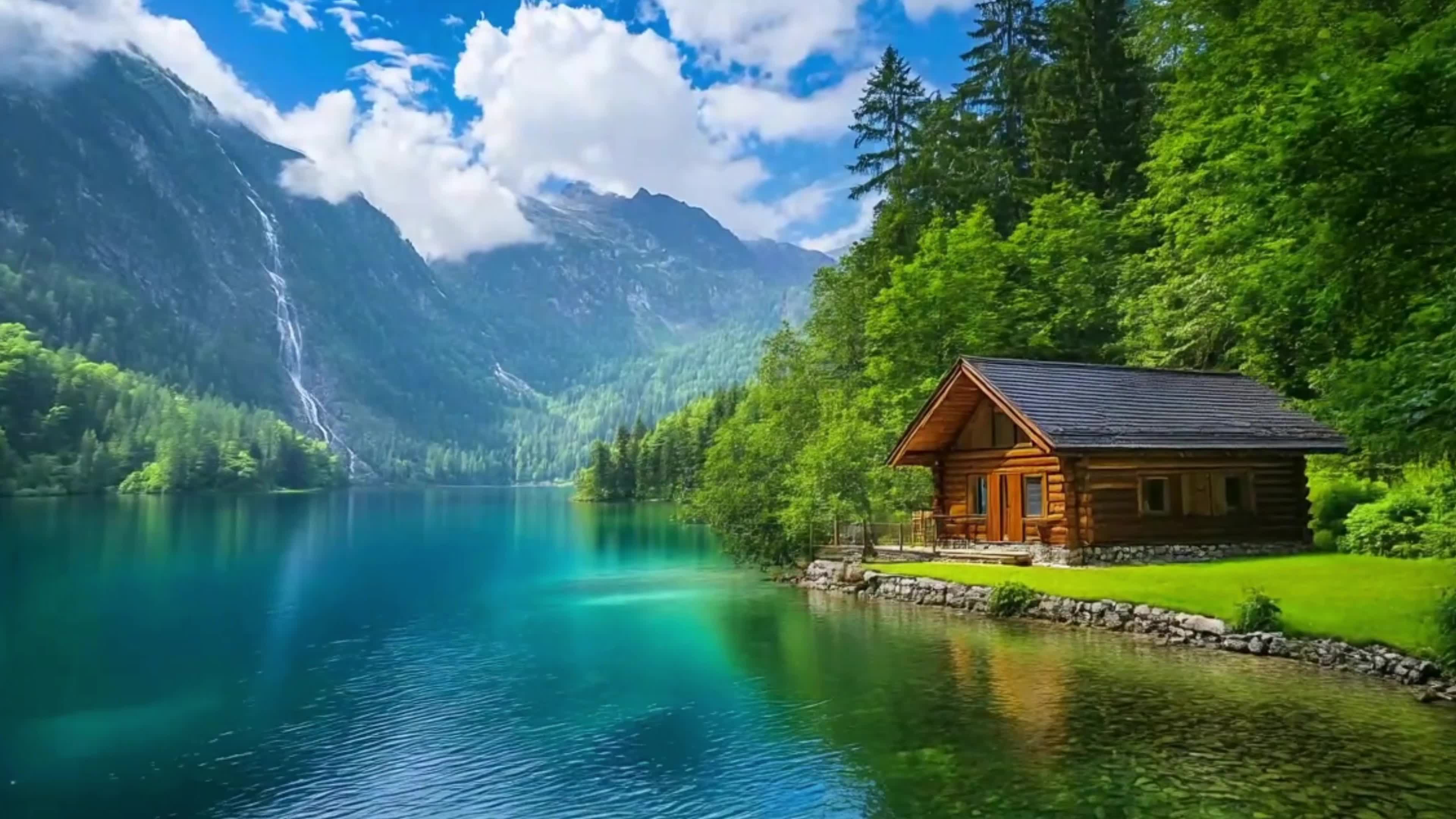 山水小屋美丽自然风景