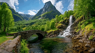 山川瀑布流水美丽风景