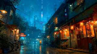 未来雨夜街道