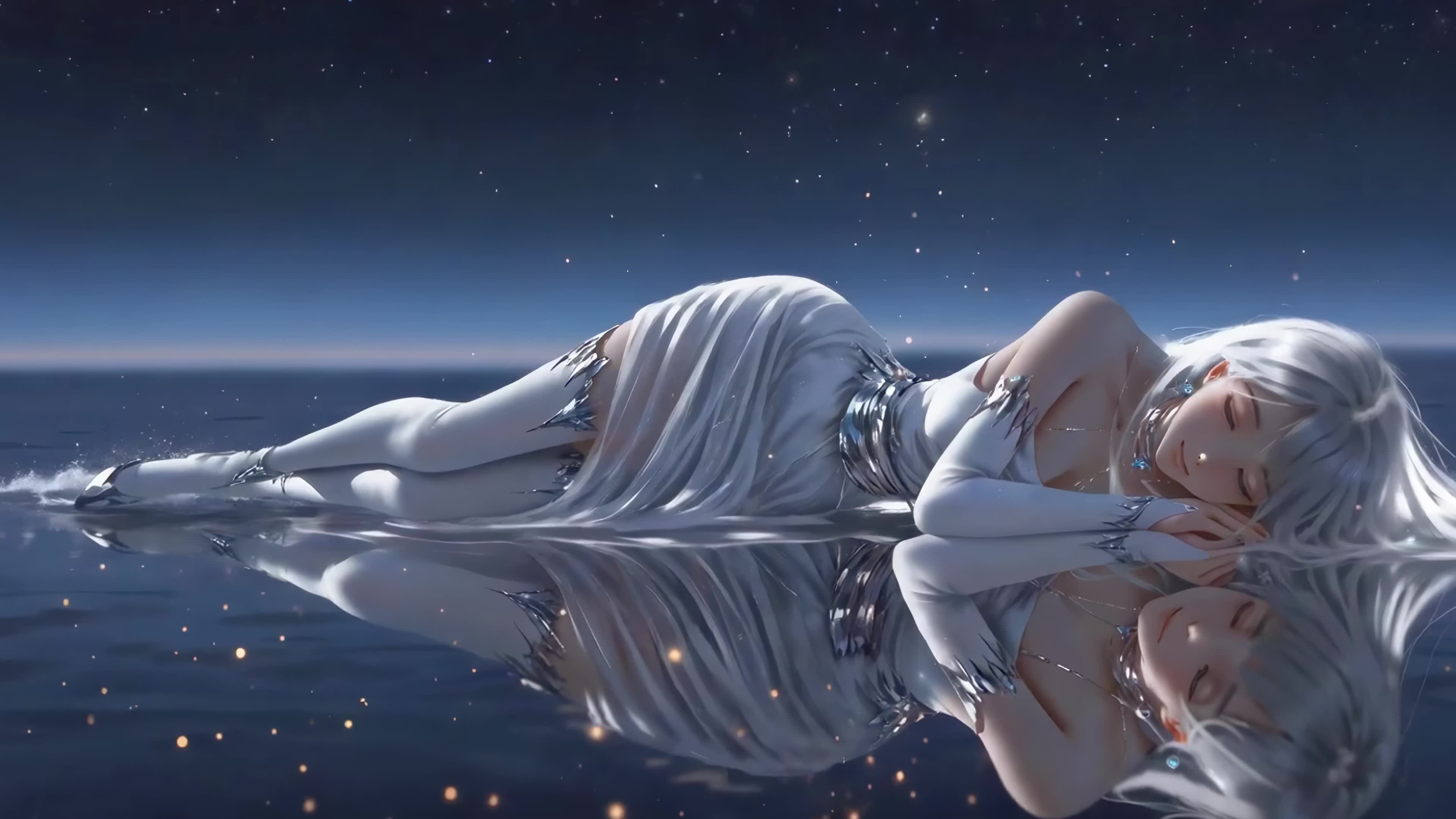 唯美少女水中倒影