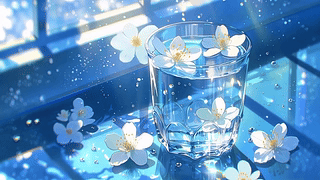 清透杯间花影