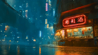 未来雨夜街边酒馆