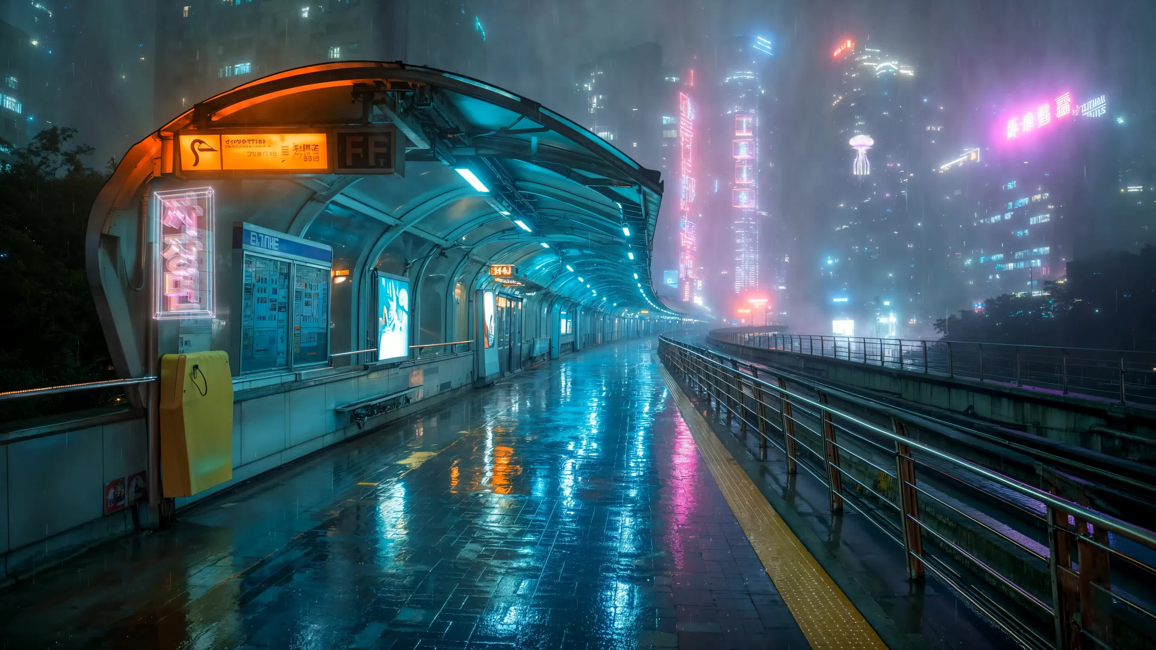 未来雨夜城市站台