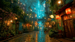 科幻城市雨夜街道小巷