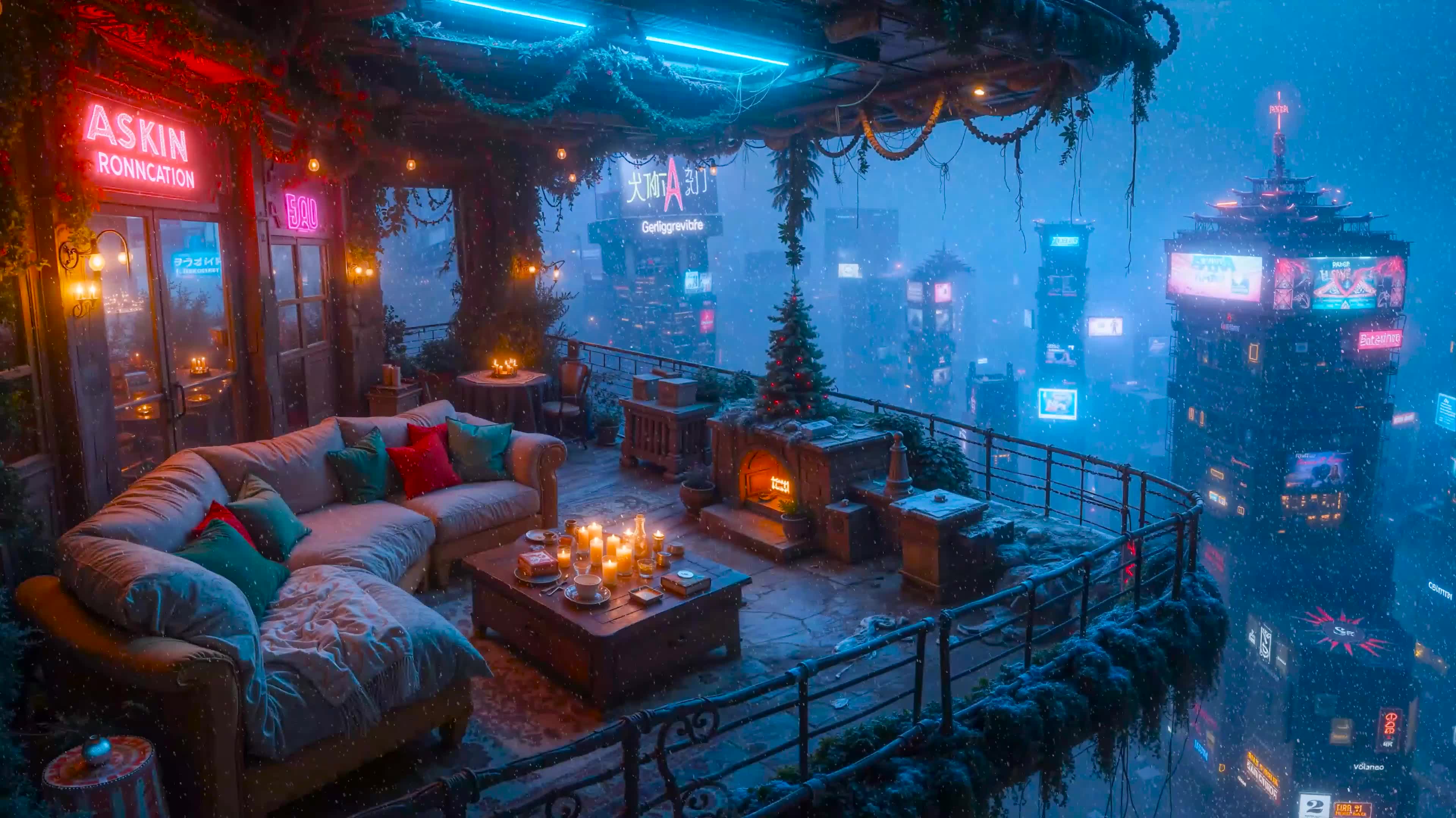 未来城市冬雪小屋