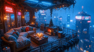 未来城市冬雪小屋