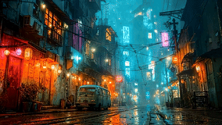 未来城市雨夜街道小巷